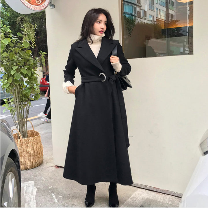 Women ankle-length wrap coat made of wool mix with waist belt and A-line Mune Fashion