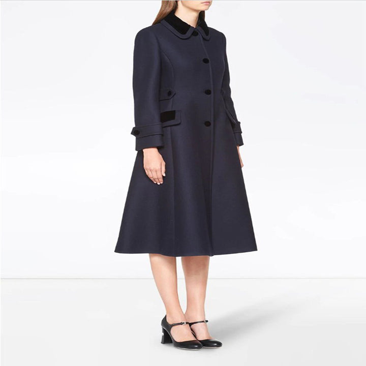 Women's Tailored A-Line Wool Blend Coat with Peter Pan Collar and Embellished Cuffs Mune Fashion
