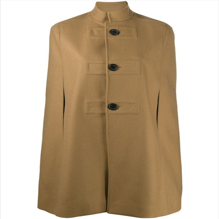 Women's Wool Blend Cape with Stand Collar, Concealed Arm Openings and Minimalist Tailoring Mune Fashion