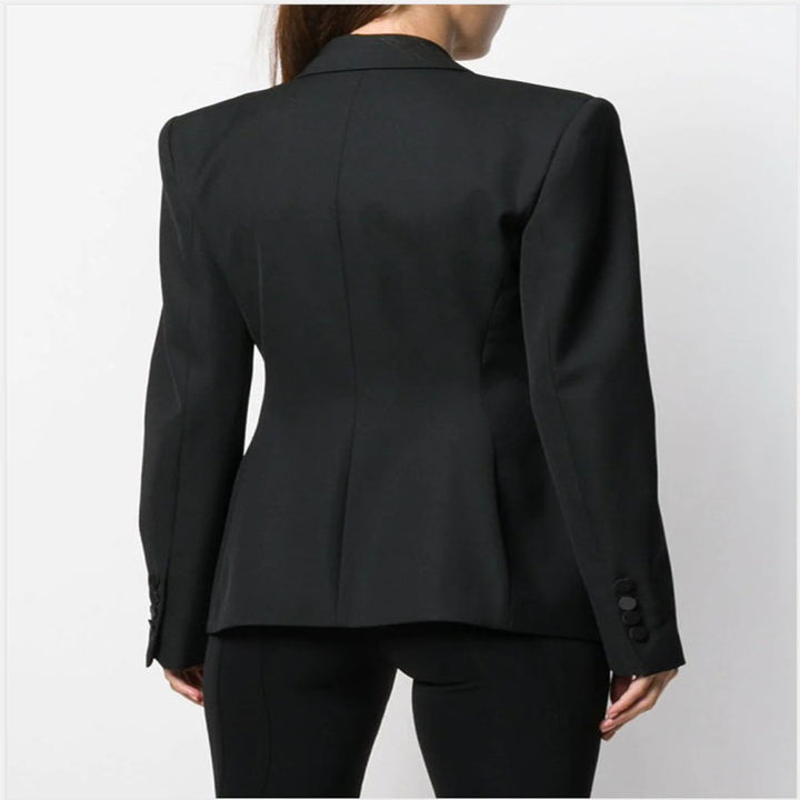Women Tailored Tuxedo Blazer Jacket with Satin Shawl Collar and Precise Tailoring Mune Fashion