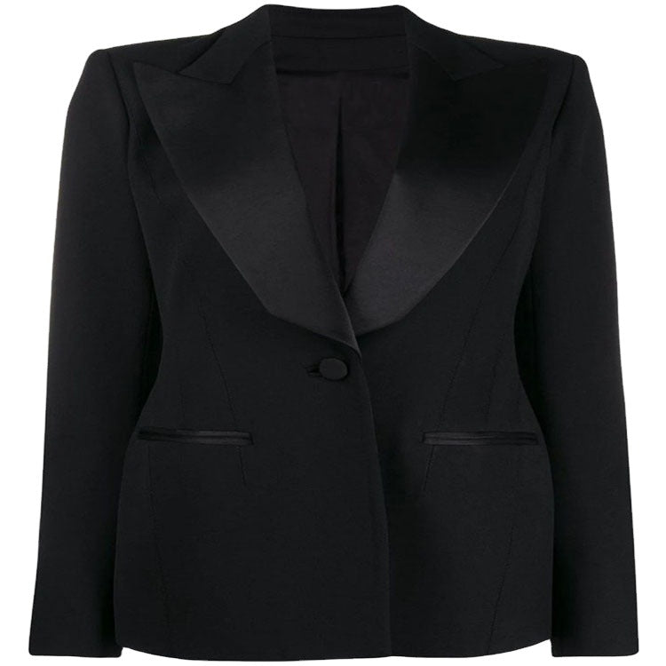 Women Tailored Tuxedo Blazer Jacket with Satin Shawl Collar and Precise Tailoring Mune Fashion