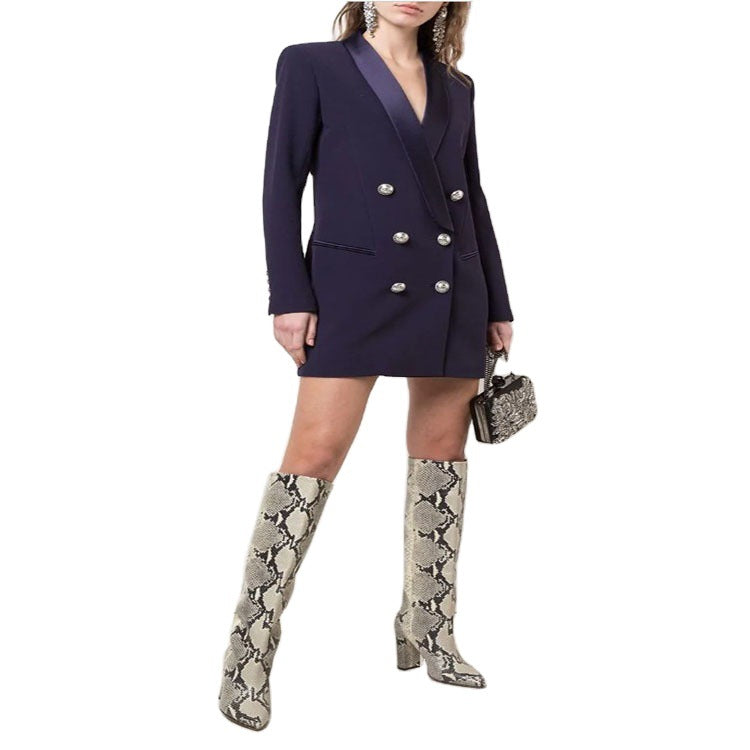 Women's blazer dress in tailoring look with satin shawl collar and structured shoulders Mune Fashion
