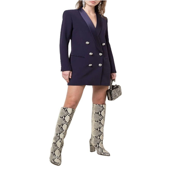 Women's blazer dress in tailoring look with satin shawl collar and structured shoulders Mune Fashion