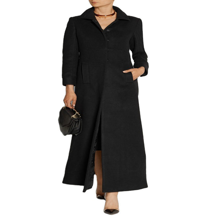 Ladies Floor-Length Single-Breasted Coat with Split and Tailored Silhouette Mune Fashion