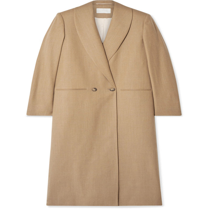 Women's Maxi-length Minimalist Single-breasted Wool Blend Long Coat with Open Shawl Collar Mune Fashion