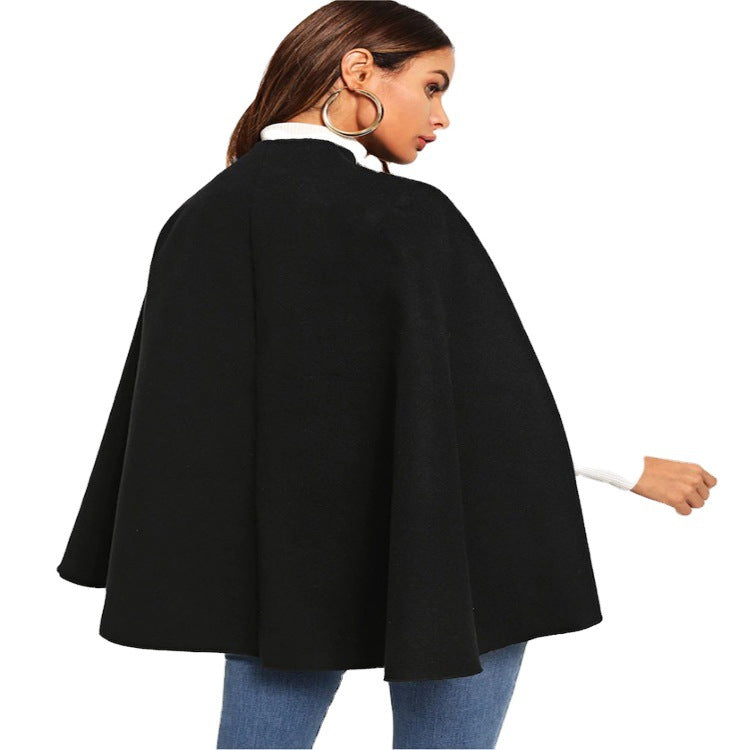 Women's short cape coat in coat style with stand-up collar and concealed button placket Mune Fashion