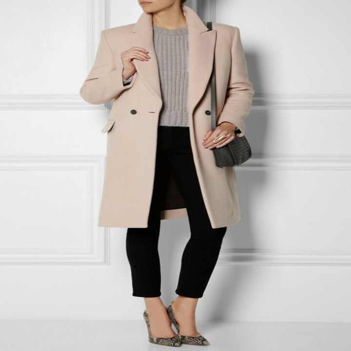 Women's Midi-Length Wool Blend Coat with Minimalist Single-Breasted Front and Flap Pockets Mune Fashion
