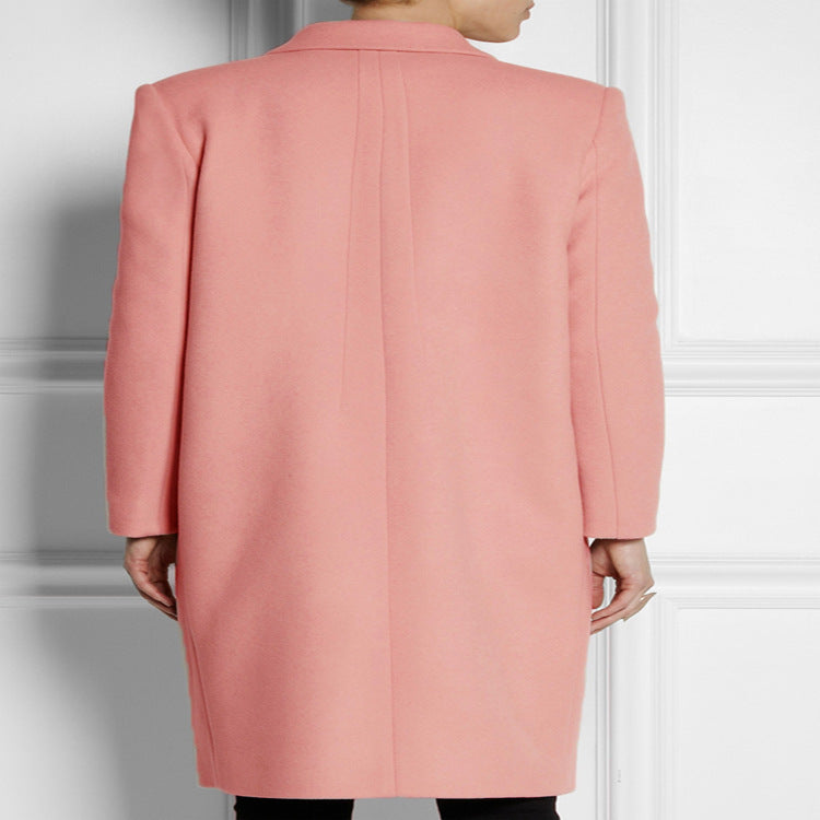 Women's Midi-Length Wool Blend Coat with Minimalist Single-Breasted Front and Flap Pockets Mune Fashion