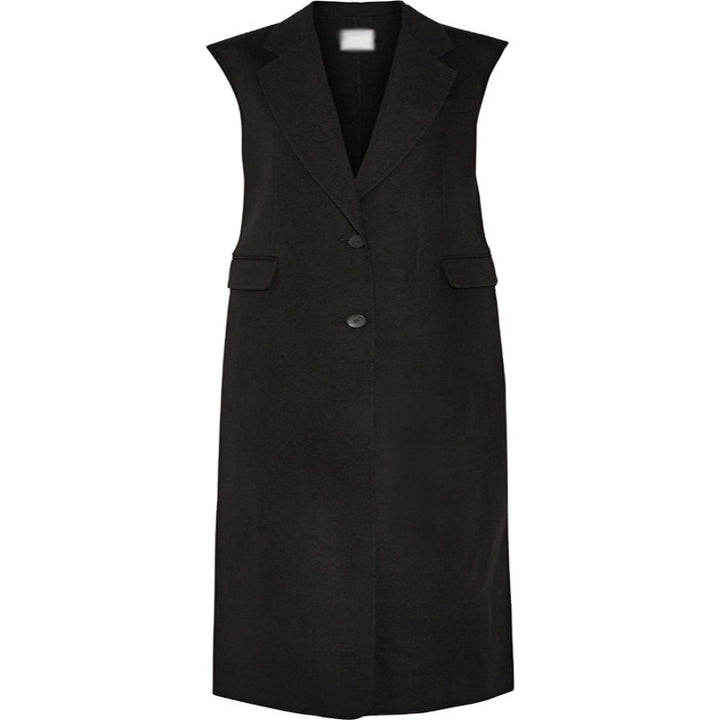 Women's Maxi-Length Sleeveless Tailoring Vest in Wool Blend with Flap Pockets Mune Fashion