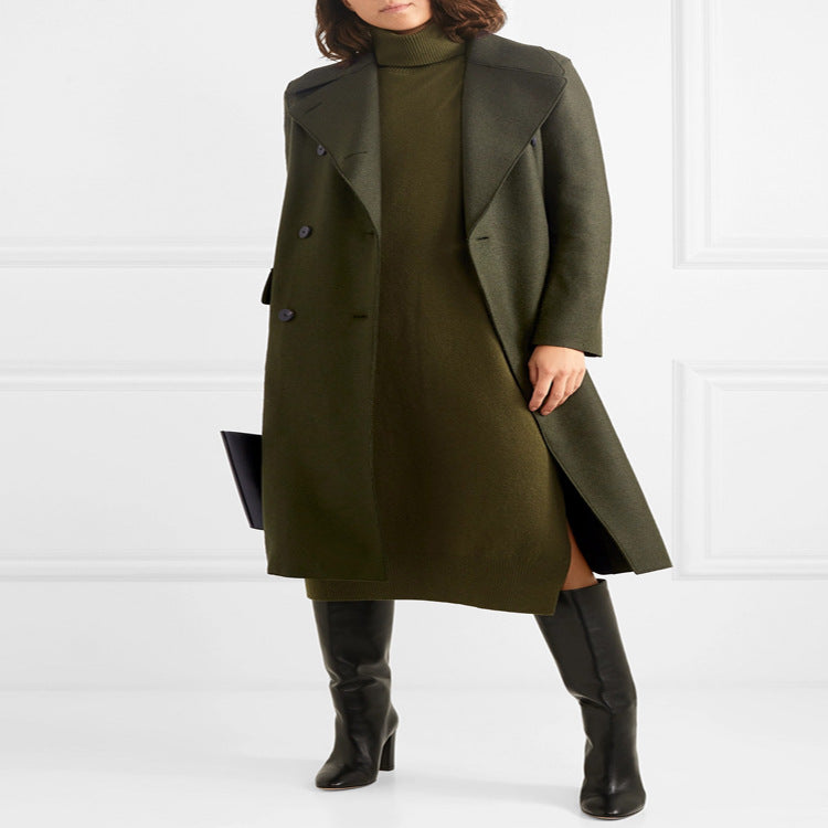 Women's Midi Length Turtleneck Knit Dress with Side Slit and Relaxed Fit Mune Fashion