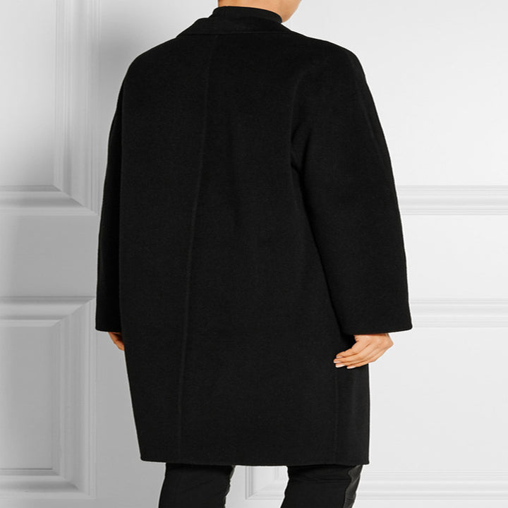 Women's Simple Oversized Long Coat made of Wool-Cashmere Mix with Subtle Lapel and Single-Button Front Mune Fashion