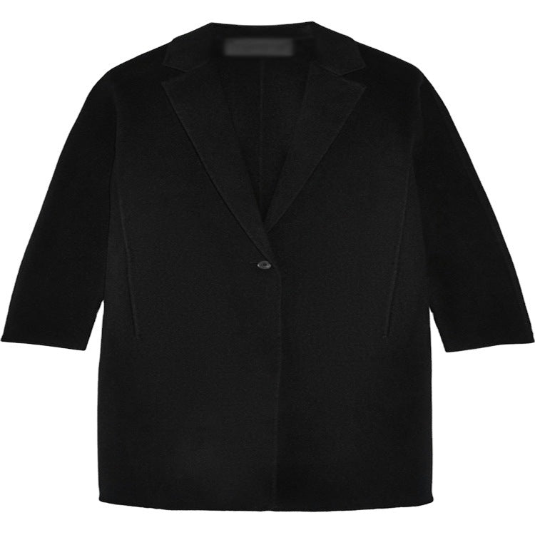 Women's Simple Oversized Long Coat made of Wool-Cashmere Mix with Subtle Lapel and Single-Button Front Mune Fashion