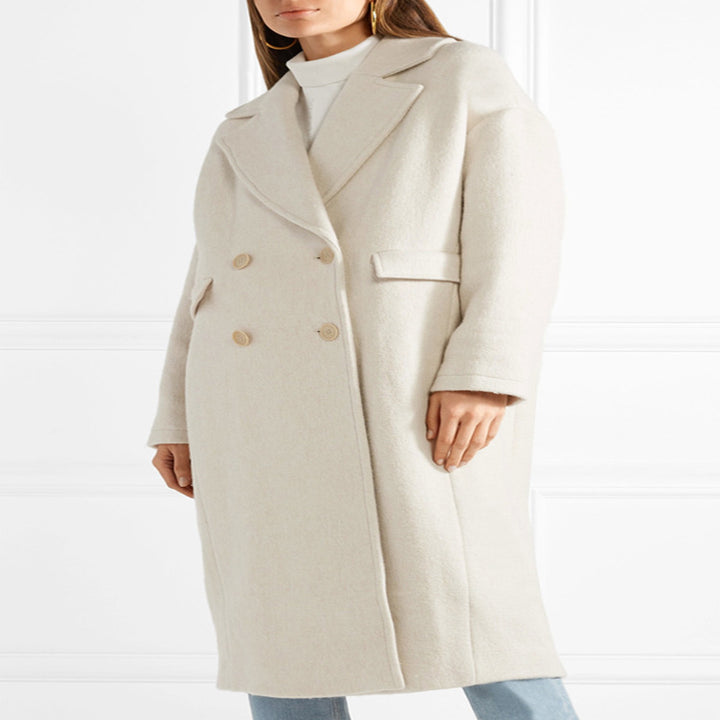 Women Long Floor-Length Relaxed-Fit Wool Blend Coat with Soft Shoulders and Side Slit Mune Fashion