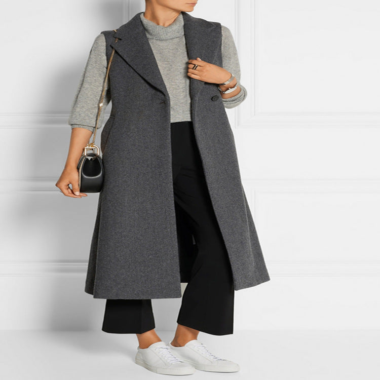 Women's Sleeveless Wool Blend Coat with Flared A-Line Silhouette and One-Button Front Mune Fashion