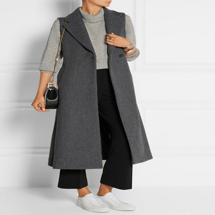 Women's Sleeveless Wool Blend Coat with Flared A-Line Silhouette and One-Button Front Mune Fashion