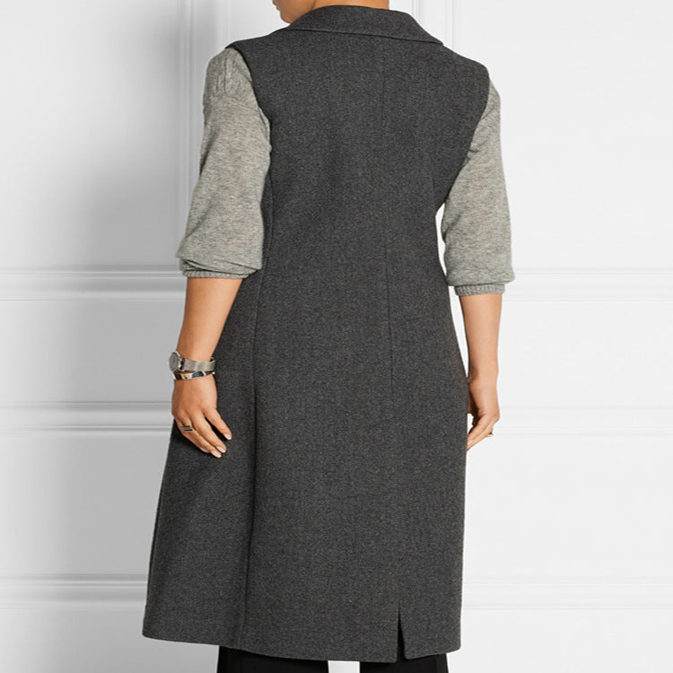 Women's Sleeveless Wool Blend Coat with Flared A-Line Silhouette and One-Button Front Mune Fashion