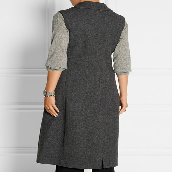 Women's Sleeveless Wool Blend Coat with Flared A-Line Silhouette and One-Button Front Mune Fashion