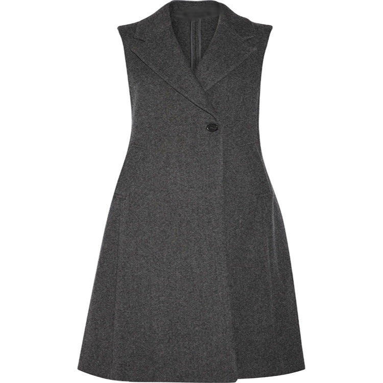 Women's Sleeveless Wool Blend Coat with Flared A-Line Silhouette and One-Button Front Mune Fashion