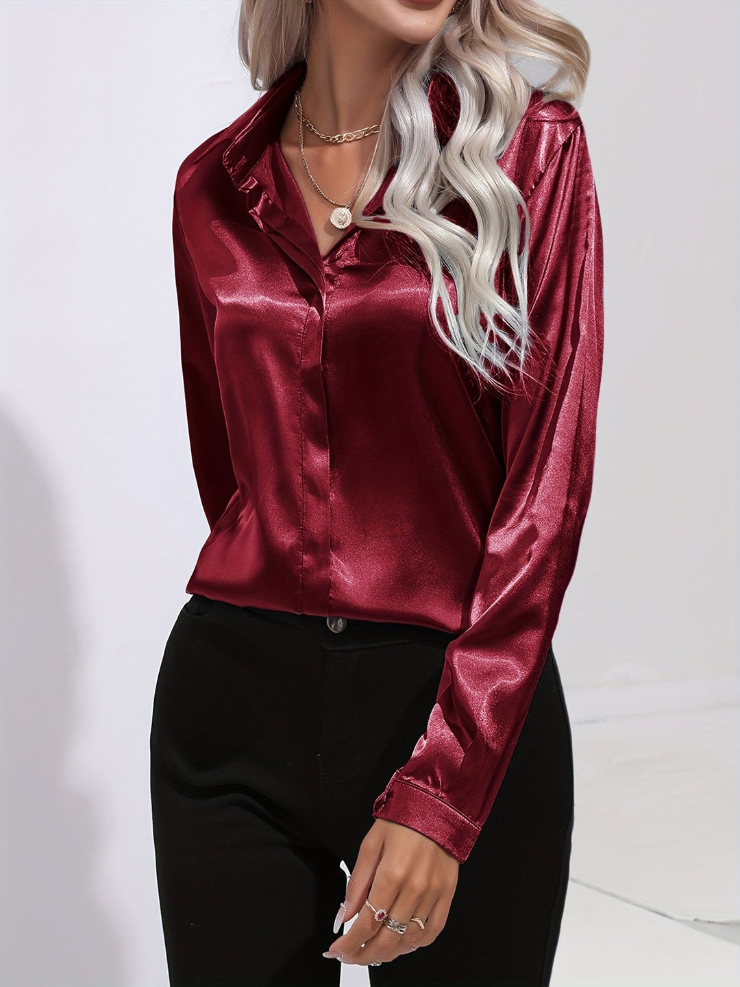 Women’s Button Down Long Sleeve Satin Blouses