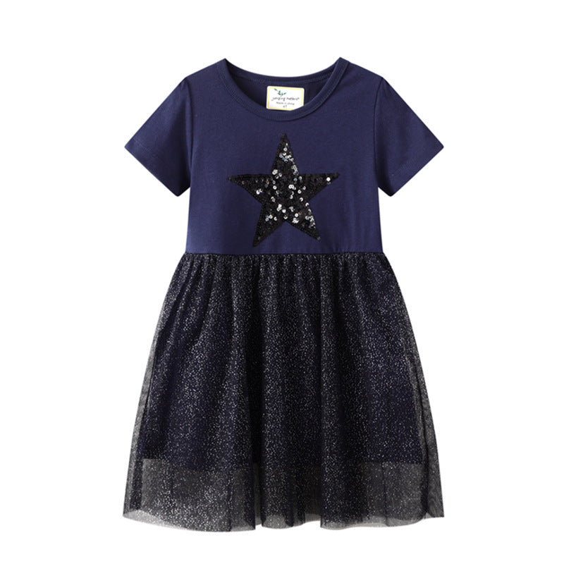 Girl's dress with glittering star motif and tulle skirt Mune Fashion