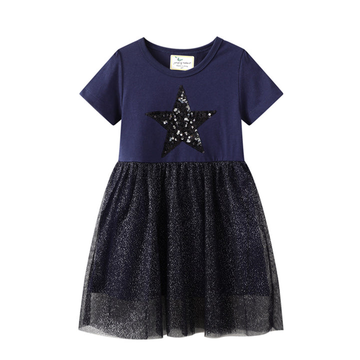 Girl's dress with glittering star motif and tulle skirt Mune Fashion