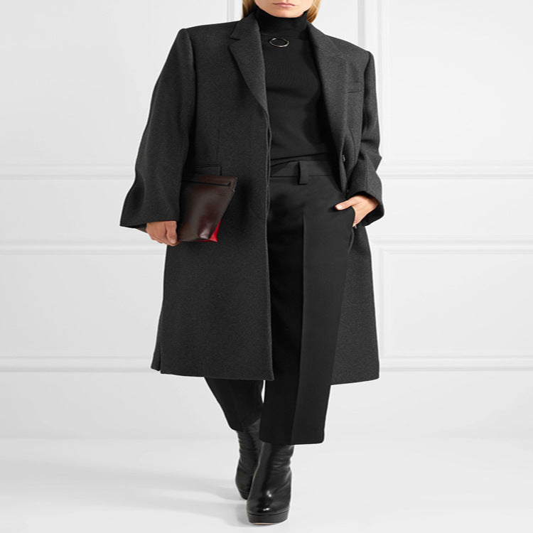 Women's Oversize Single-Breasted Maxi-Length Wool Blend Long Coat with Relaxed Shoulders and Flap Pockets Mune Fashion