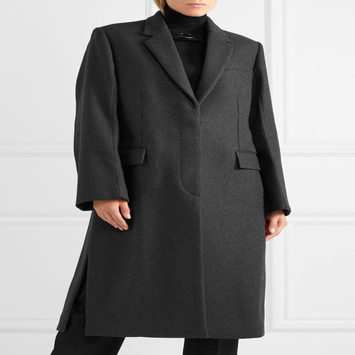 Women's Oversize Single-Breasted Maxi-Length Wool Blend Long Coat with Relaxed Shoulders and Flap Pockets Mune Fashion