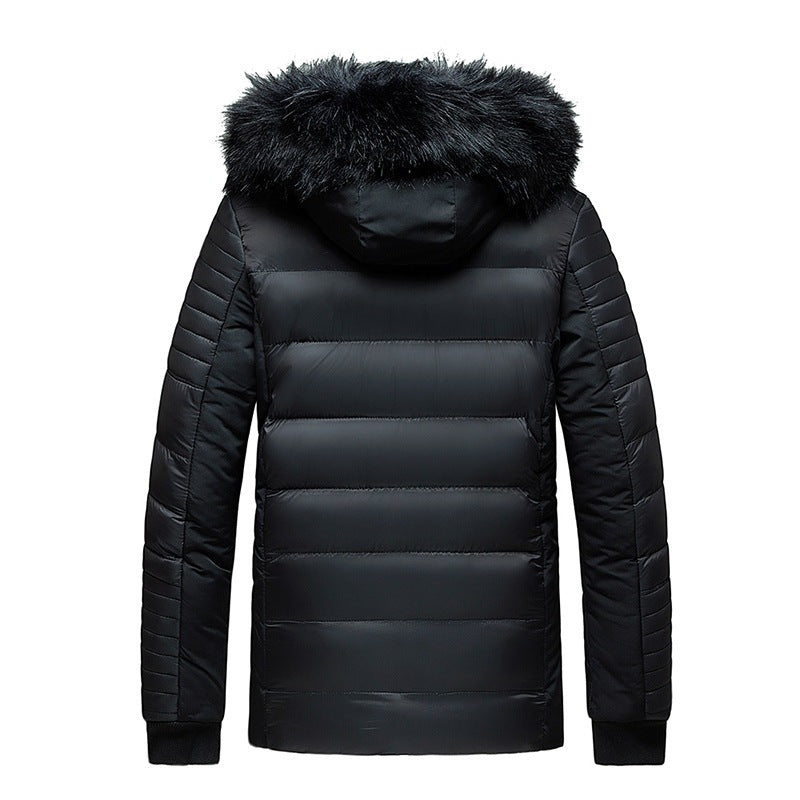Men's quilted jacket with hood and faux fur trim, wind and water resistant Mune Fashion
