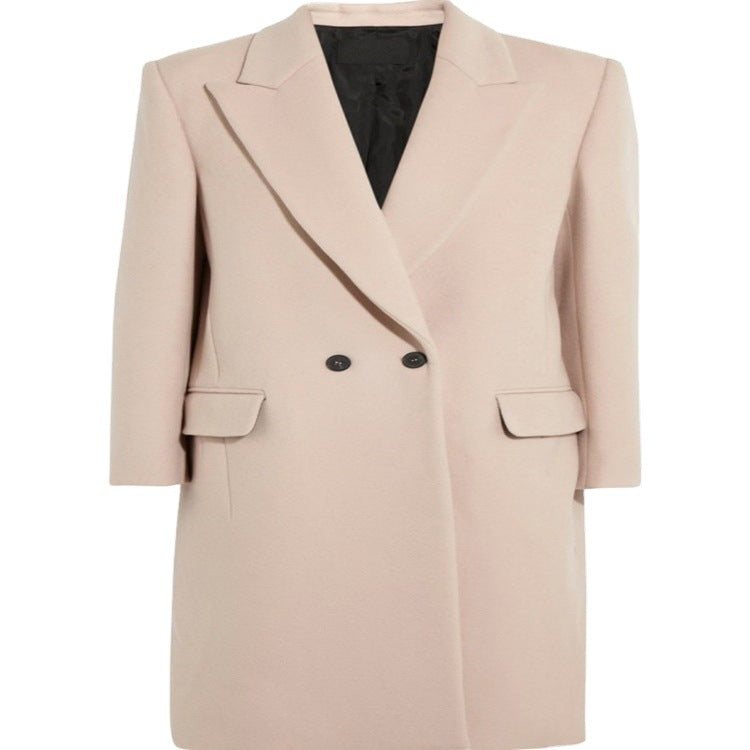 Women's Midi-Length Wool Blend Coat with Minimalist Single-Breasted Front and Flap Pockets Mune Fashion