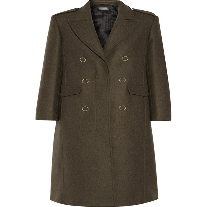 Women's double-breasted tailored wool coat with notched collar and flap pockets Mune Fashion