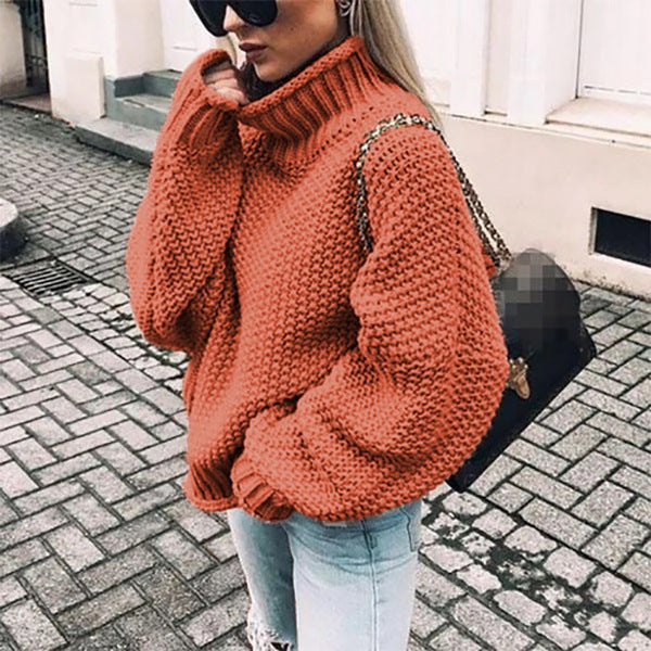 Women Chunky Knit Boxy Turtleneck Sweater with Textured Waffle Look and Ribbed Hem Mune Fashion