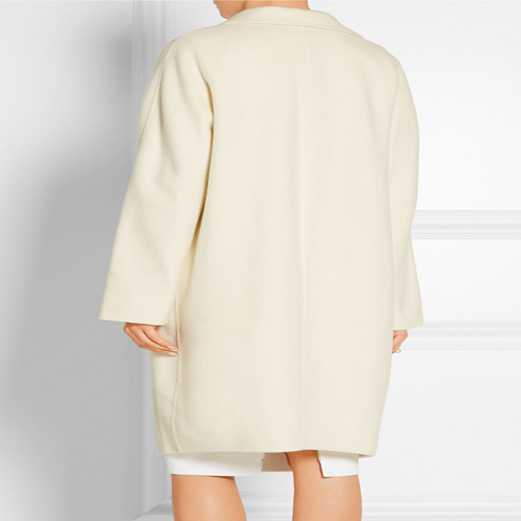Women's Simple Oversized Long Coat made of Wool-Cashmere Mix with Subtle Lapel and Single-Button Front Mune Fashion
