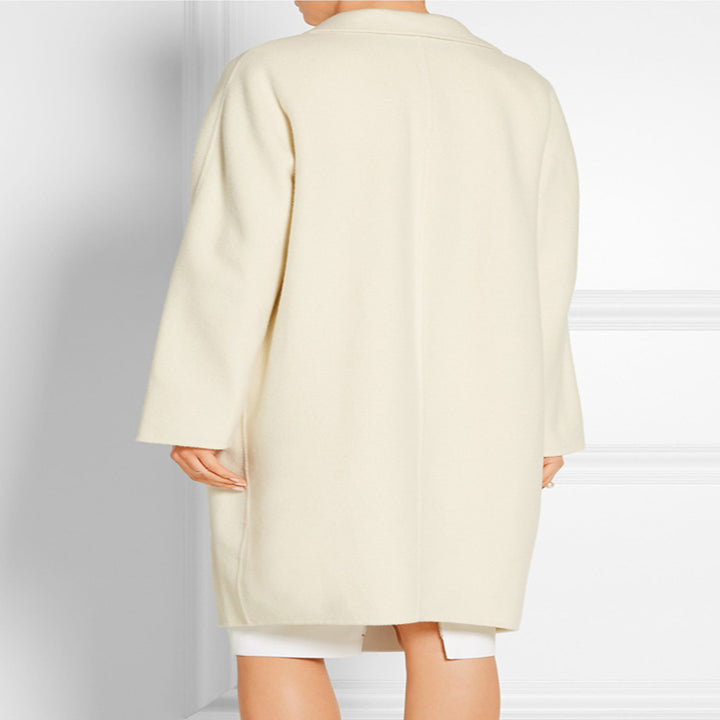 Women's Simple Oversized Long Coat made of Wool-Cashmere Mix with Subtle Lapel and Single-Button Front Mune Fashion
