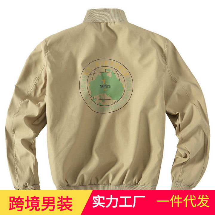 Men's Military-Inspired Bomber Jacket with Patches, Stand Collar & Zipper Mune Fashion