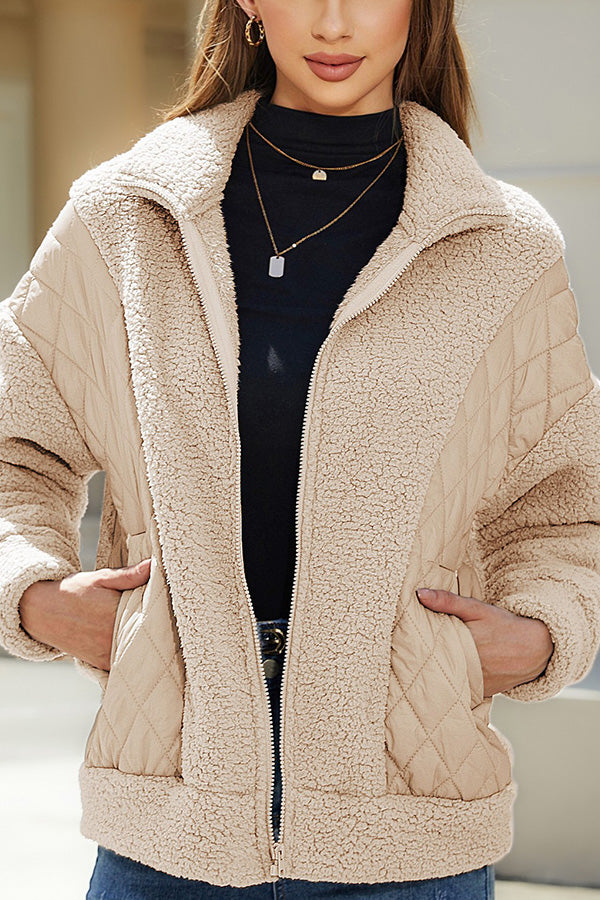 Mune | Long Sleeve Cardigan with Zipper Made Of Plush Patchwork Women'S Jacket