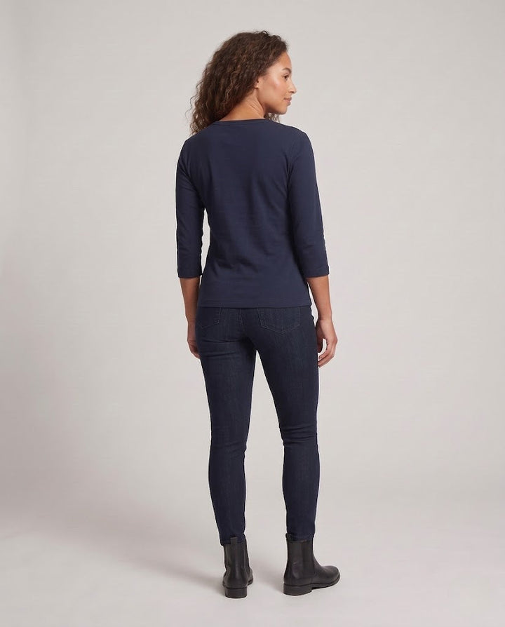 Women's Ribbed Henley Cropped Shirt with Three-Quarter Sleeves Mune Fashion