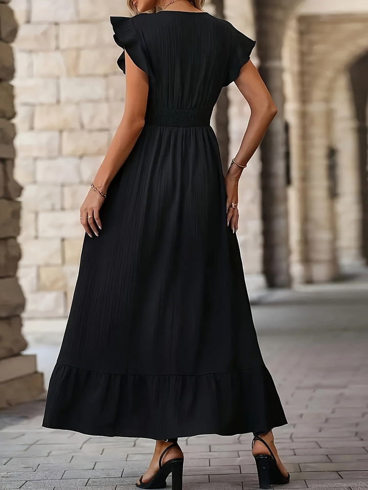 Mune Fashion | V-neck Ruffle Dress with Short Sleeves for Women