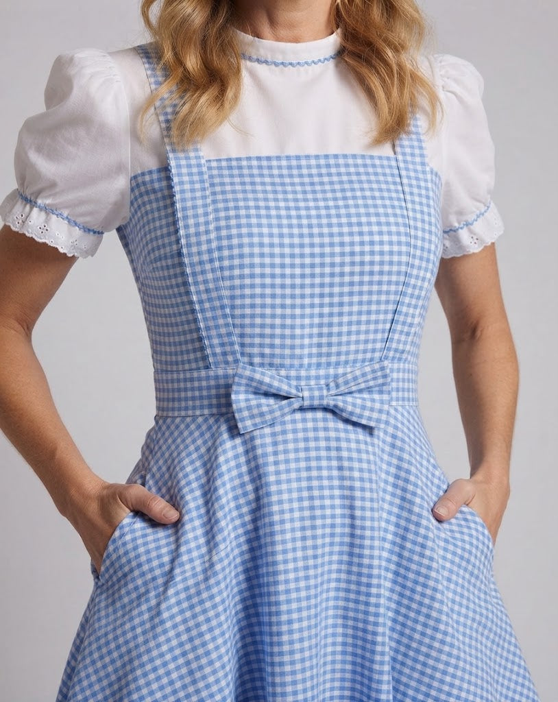Women's nostalgic checkered dress with frill details and matching accessories Mune Fashion