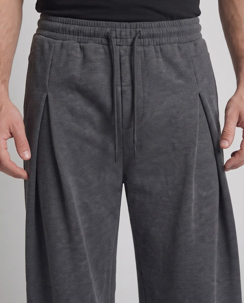 Men's High-Waisted Pleated Trousers with Double Pleats and Wide Palazzo Leg Mune Fashion