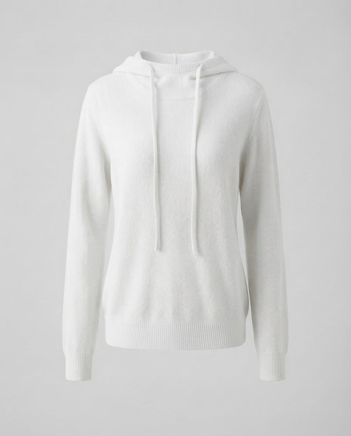 Women's Fine Hoodie Knitted Sweater in Cashmere Look with Delicate Velour and Ribbed Cuffs Mune Fashion