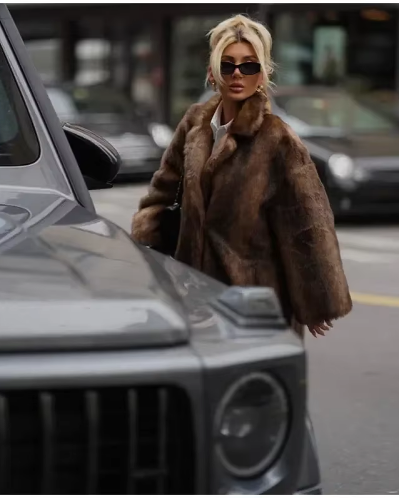 Mune | Brown Faux Fur Long Overcoat