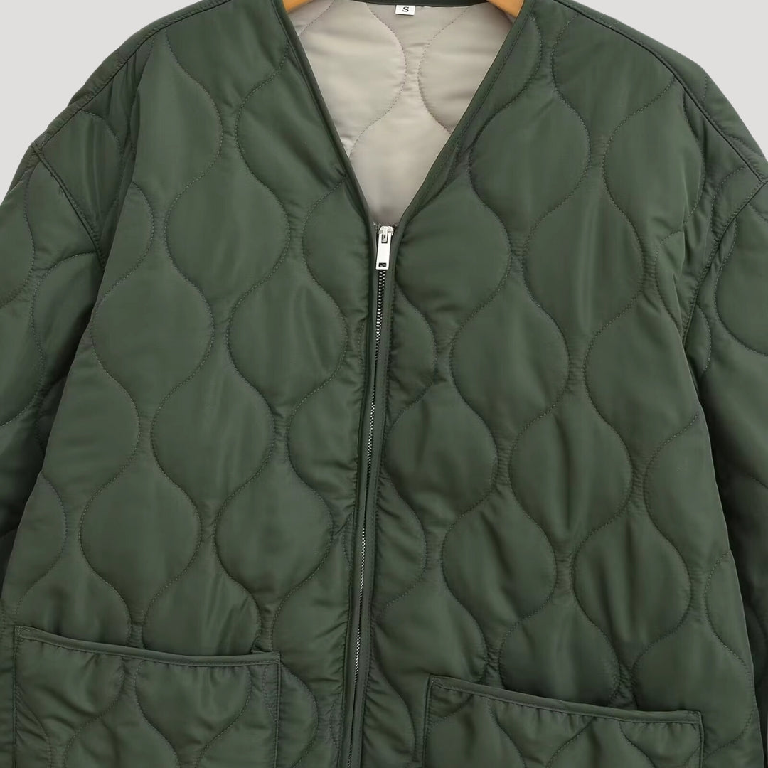 Mune | Women's quilted oversized green fleece zip-up jacket