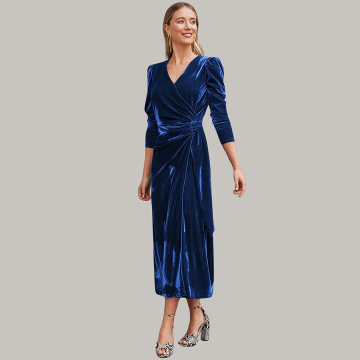 Mune | Midi Portfolio Dress In Velour with Puff Sleeves
