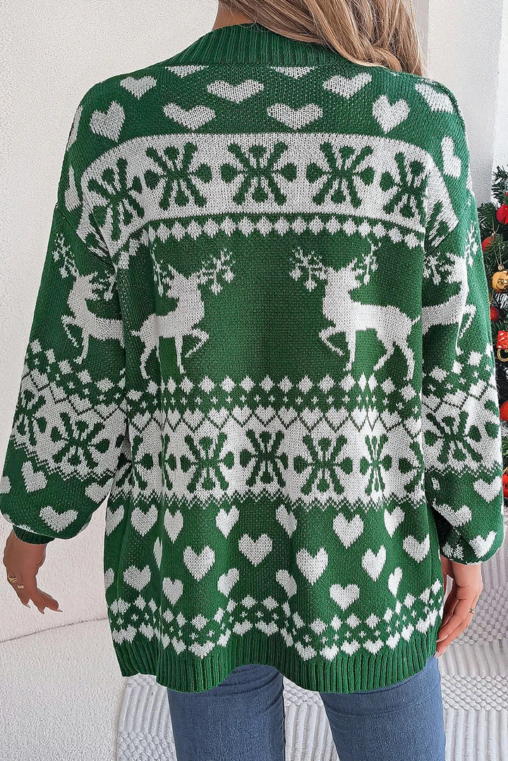 Mune | Dark Green Christmas Long Sleeve Cardigan