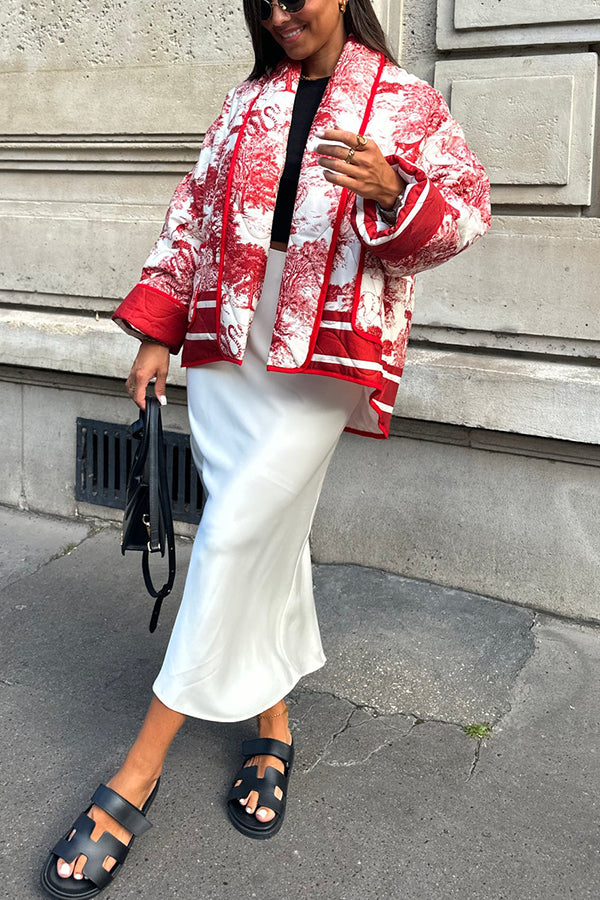 Mune | Songs Porcelain Ink Printed Bag Quilted Cotton Kimono Jacket