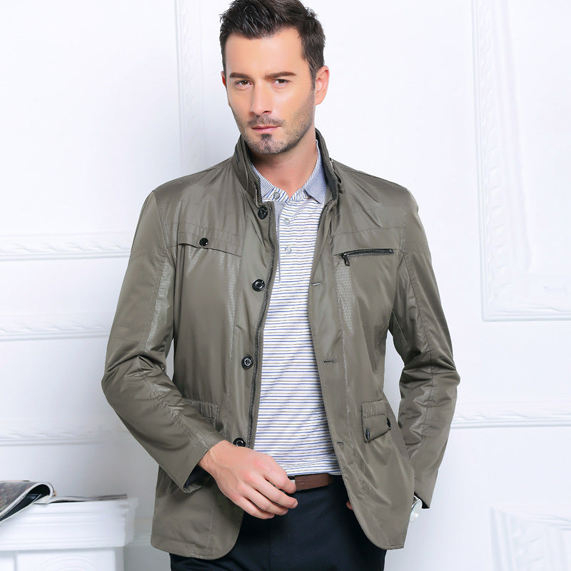 Men's Lightweight Field Jacket in City Utility Style with Stand-Up Collar Mune Fashion