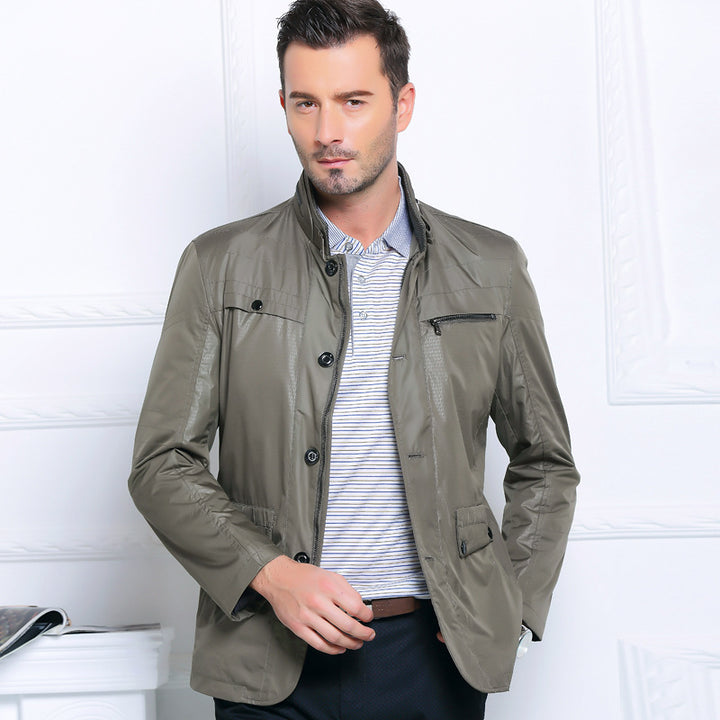 Men's Lightweight Field Jacket in City Utility Style with Stand-Up Collar Mune Fashion