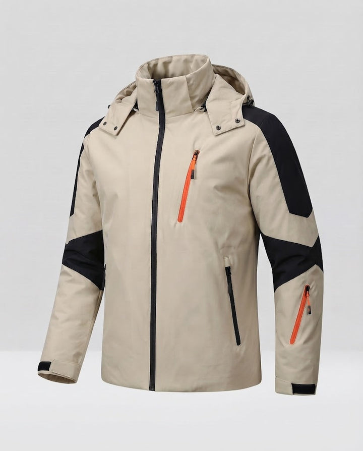 Men's technical winter jacket with high collar, wind and water repellent shell and contrasting zippers Mune Fashion