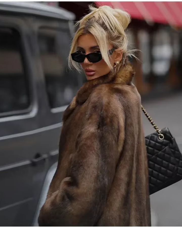 Mune | Brown Faux Fur Long Overcoat
