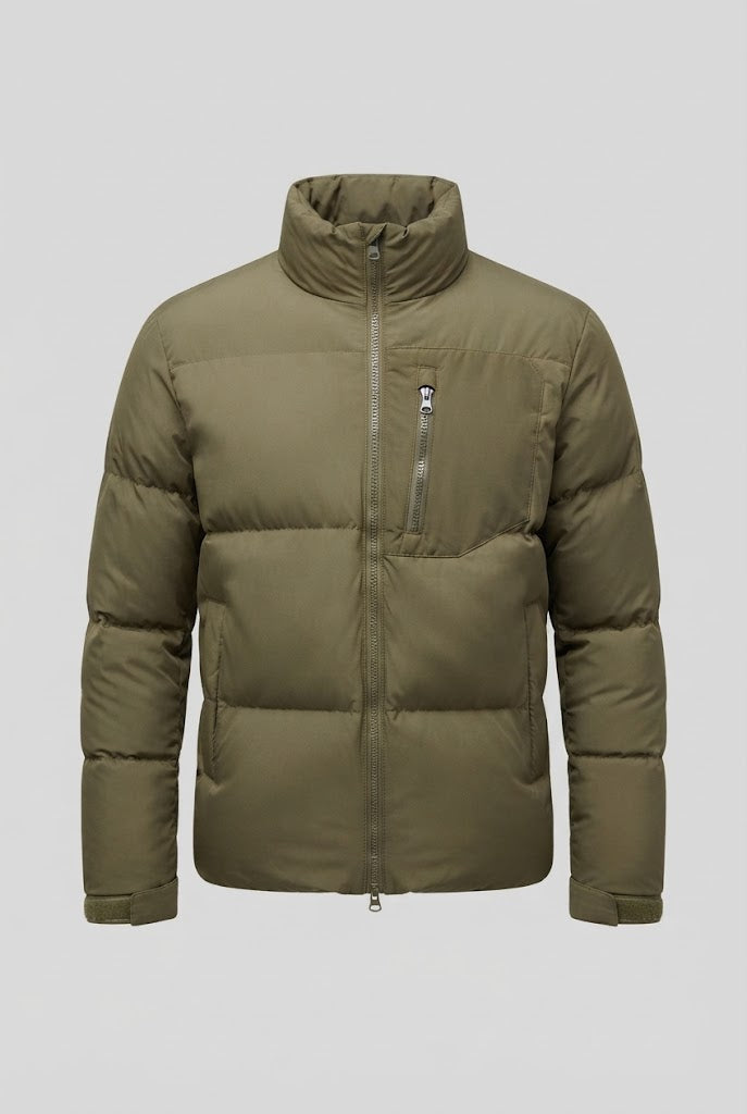 Men's Urban Short Puffer with High Stand Collar, Chest Zip and Windproof Shell Mune Fashion